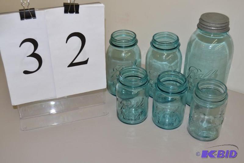 lot 32 image: Blue canning jars