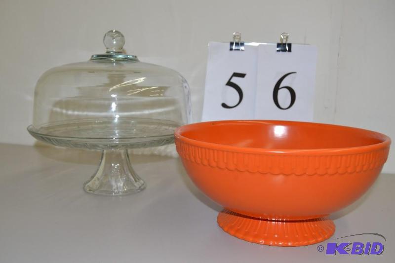 lot 56 image: Pedistal covered cake plate, bowl