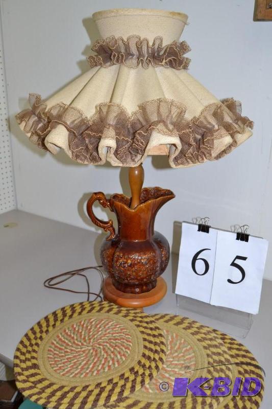 lot 65 image: Large pitcher lamp, chair rugs