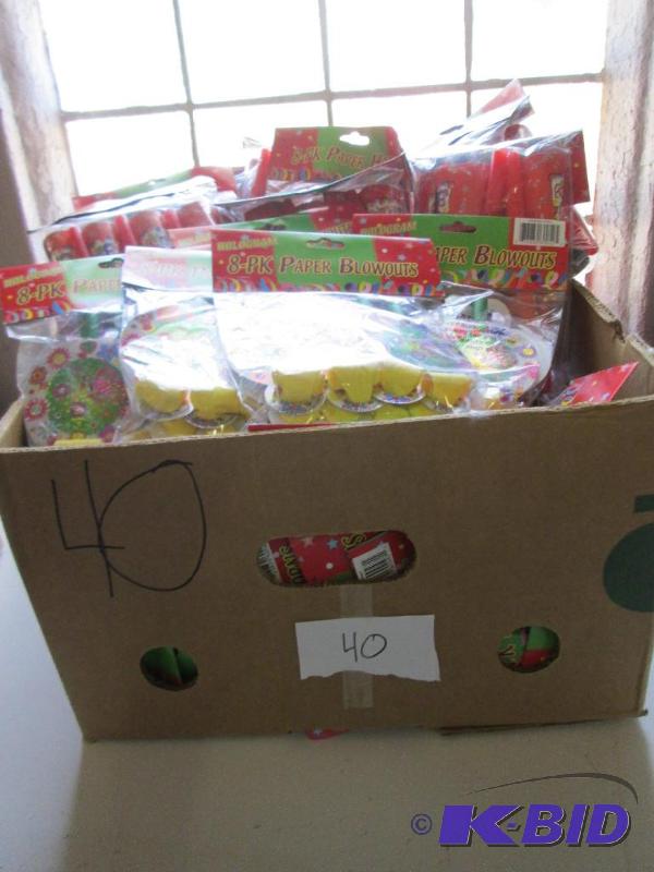 lot 40 image: Large box of 8 pack party horns for resale or...