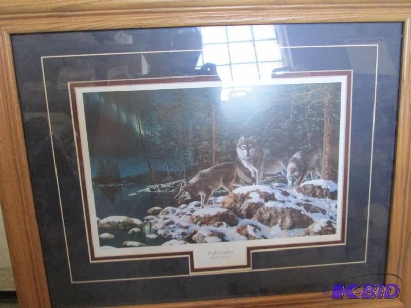 lot 72 image: Framed matted night lights wolf print by Tim ...
