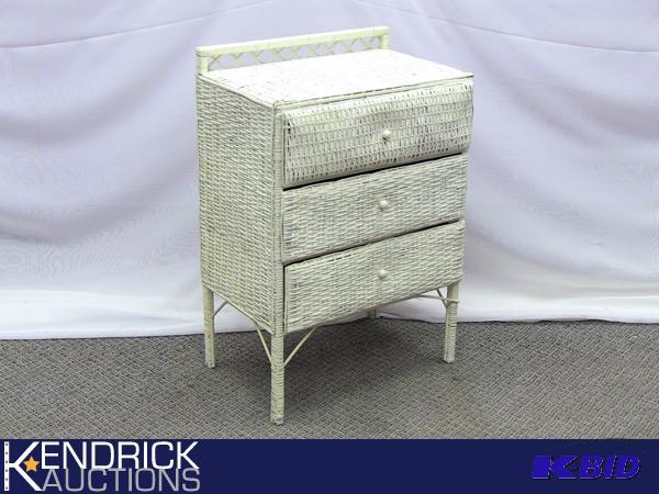 lot 2 image: Vintage White Wicker DresserNightstand