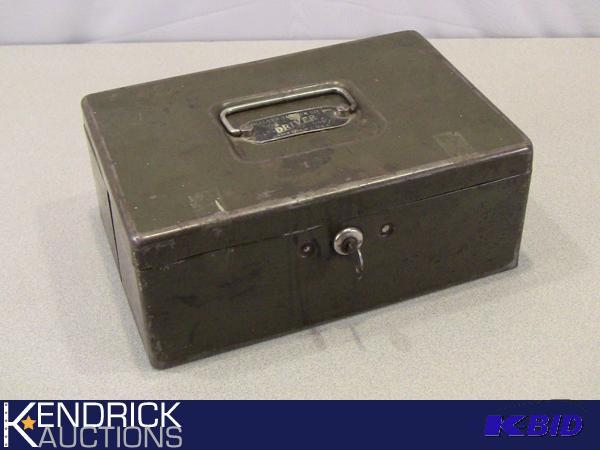 lot 21 image: Collectible Vintage Walker Turner Co. Metal Lock Box with Key