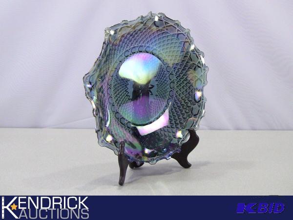 lot 28 image: Blue Carnival Glass Serving Dish