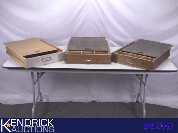 lot 50 image: 3 Covered Solid Wood Flea Market Display CasesDrawers