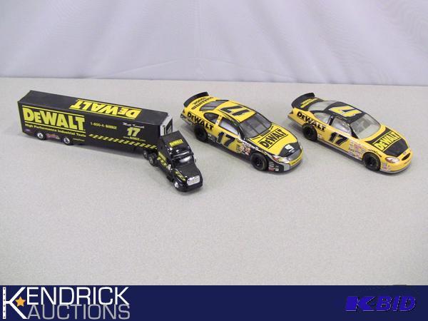 lot 53 image: Lot of Hot Wheels Dewalt Race Cars and Racing Champions Car Transporter Truck