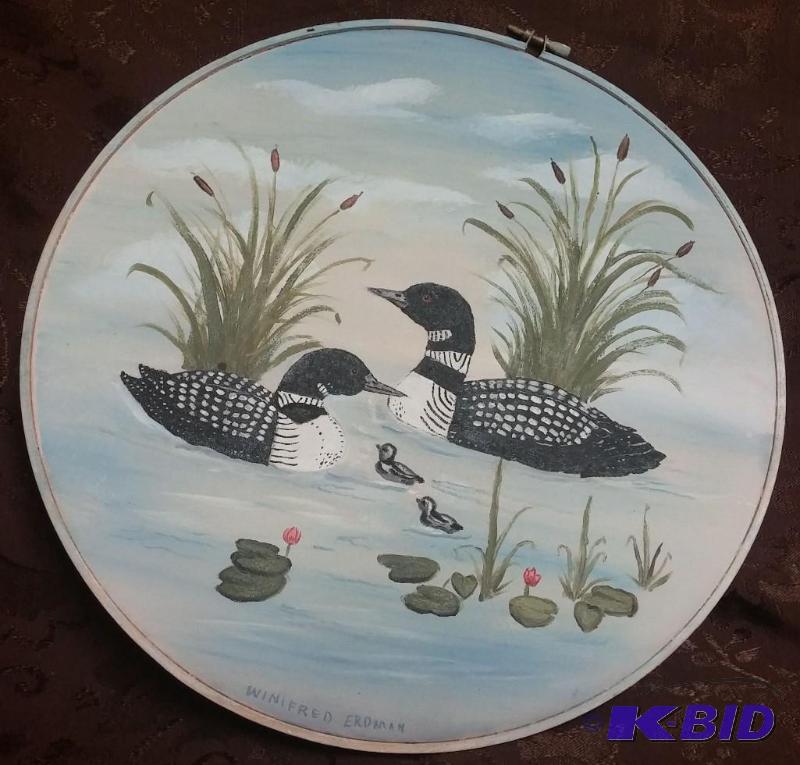 lot 5 image: Hand painted loon picture...