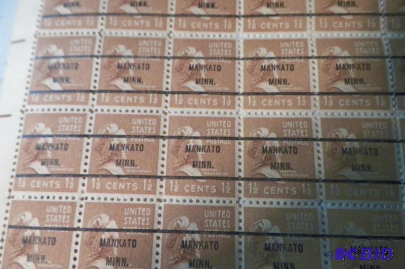 Full Sheet of 1 12 Cent Stamps From Mankato