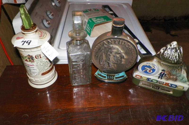 4 Empty Jim Beam Whiskey Bottles