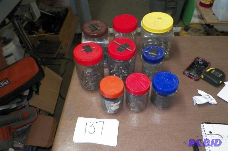 lot 137 image: Jars of Nails Bolts & More
