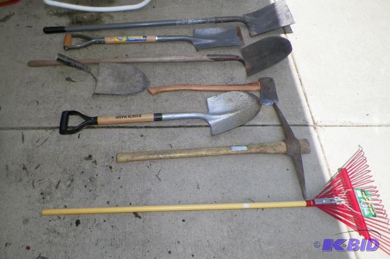 lot 190 image: Shovels, Pick Ax and Rake