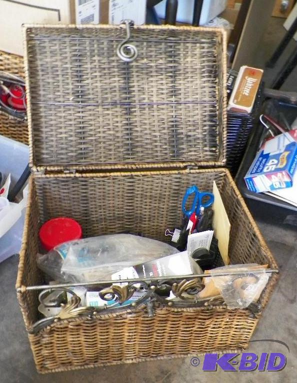 lot 31 image: Wicker Box with Office Supplies