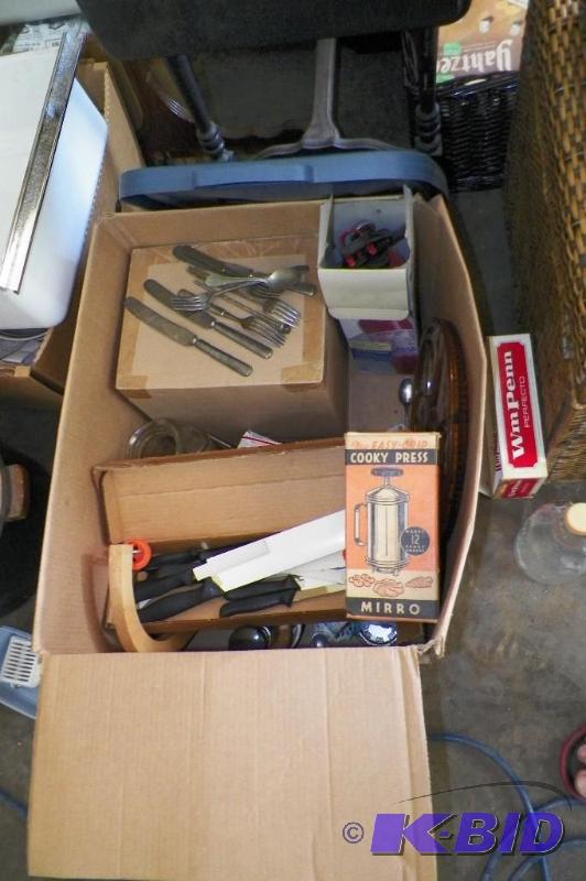lot 35 image: Box of misc. items including Antique Kitchen items