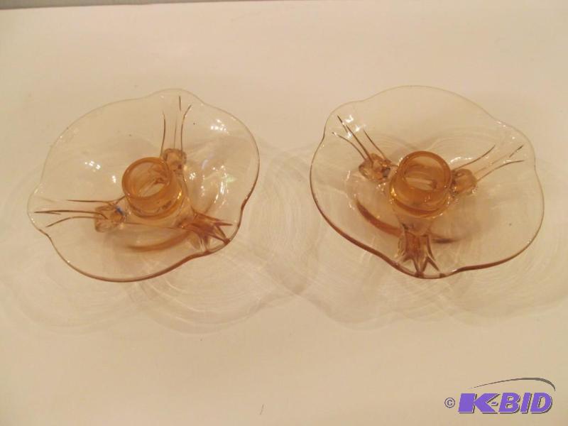 lot 11 image: Pink Depression Candle holders