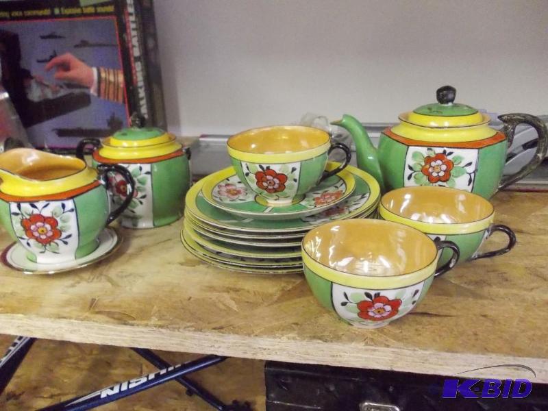 Green Floral Tea Set Marked Japan...