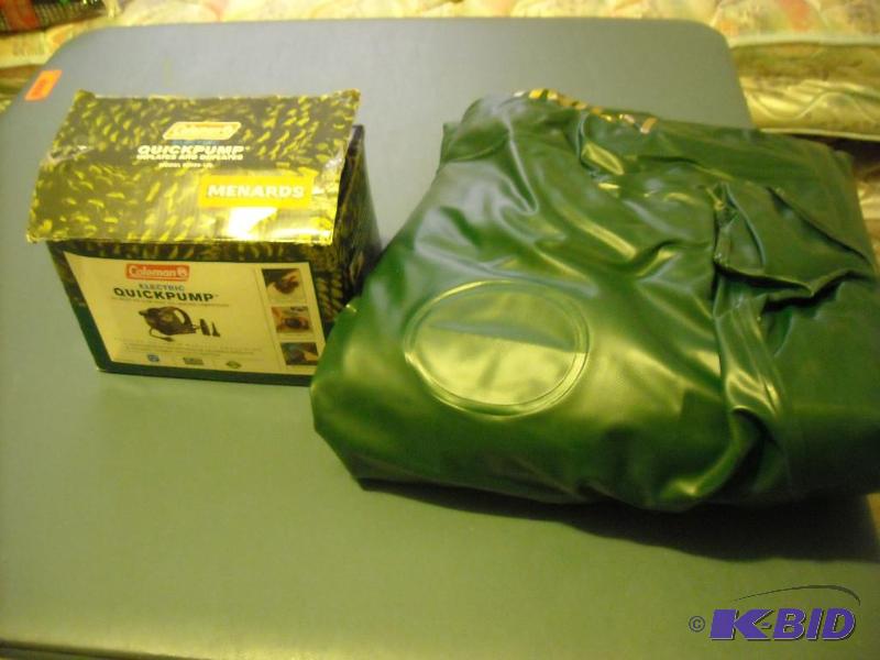 lot 100 image: Queen size air mattress and electric pump