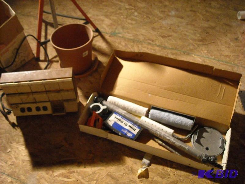lot 300 image: flower pot, hanging nut and bolt exectrical outlet, rolling painting system