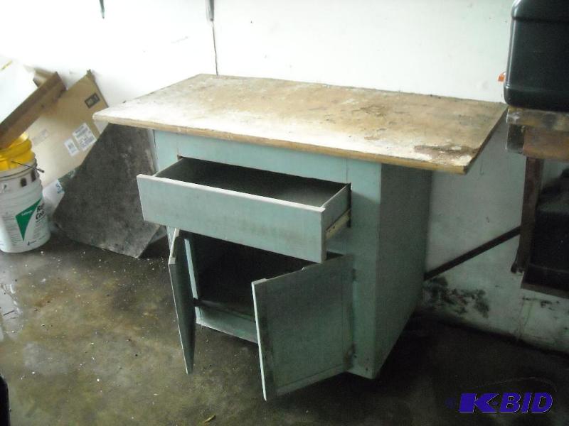 lot 342 image: wood cabinet on wheels with drawer