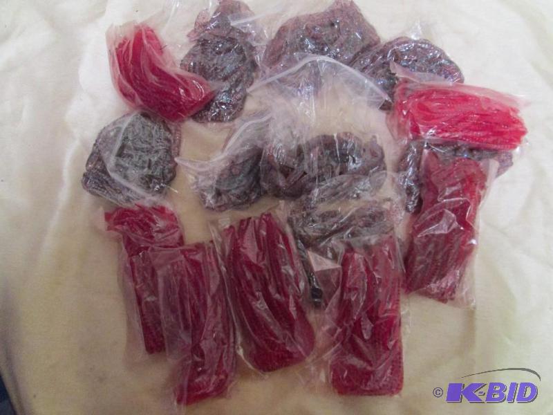 lot 109 image: Lot of 15 bags of 6 jig worms. 8 cotton candy...