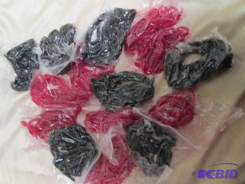 lot 116 image: Lot of 15 bags of jig worms. 8- 4 red glitter...