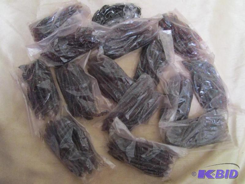 lot 120 image: Lot of 15 bags of 4 jig worms. Smoke glitter ...