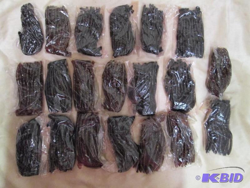 lot 143 image: Lot of 20 bags of 6 jig worms. Black fire in ...