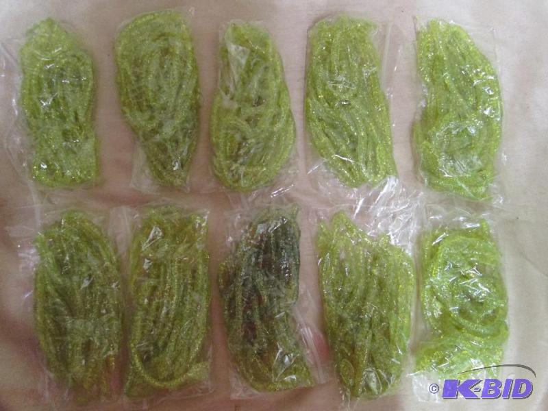 lot 149 image: Lot of 10 bags of 4 jig worms. Chartruse in c...