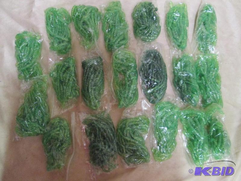 lot 151 image: Lot of 20 bags of 4 jig worms. Chartruse in c...