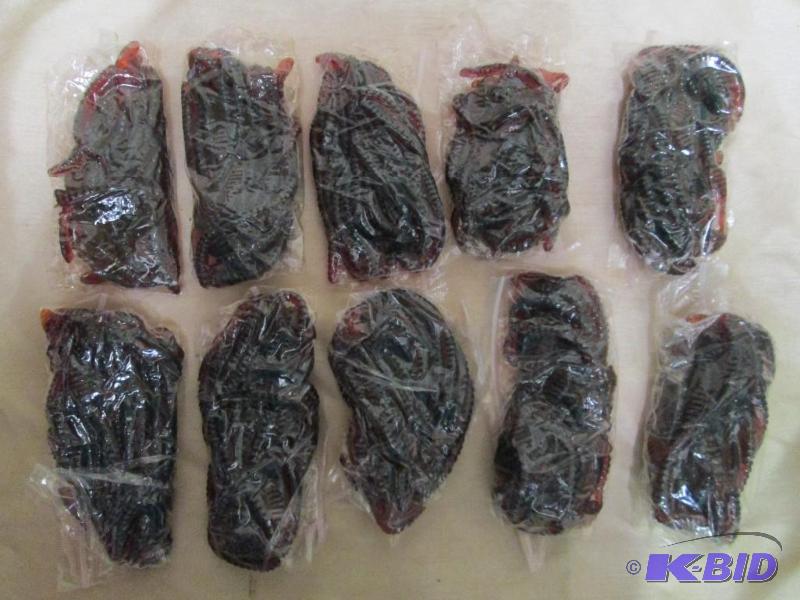 lot 160 image: Lot of 10 bags of 4 jig worms. Motor oil in c...