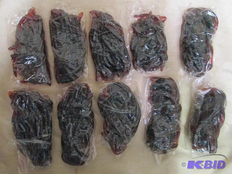 lot 161 image: Lot of 10 bags of 4 jig worms. Motor oil in c...