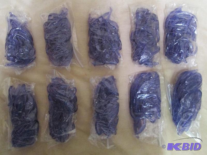 lot 170 image: Lot of 10 bags of 4 jig worms. Grape in color...