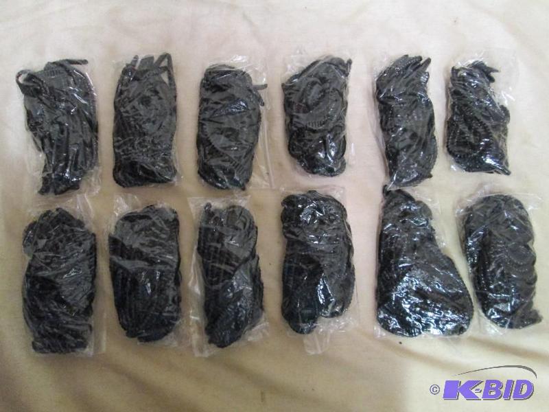 lot 182 image: Lot of 15 bags of 6 jig worms. Black in color...