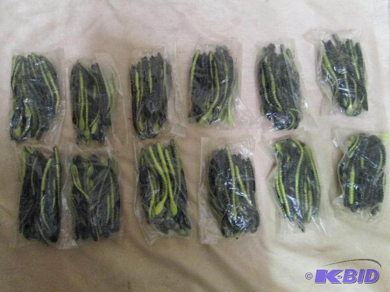 lot 183 image: Lot of 12 bags of 4 jig worms. Black and gree...