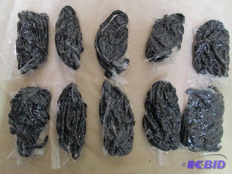 lot 189 image: Lot of 10 bags of 6 jig worms. Black in color...
