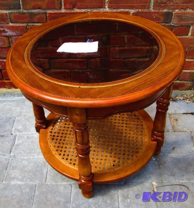 lot 44 image: Beautiful solid wood table, glass top, measur...
