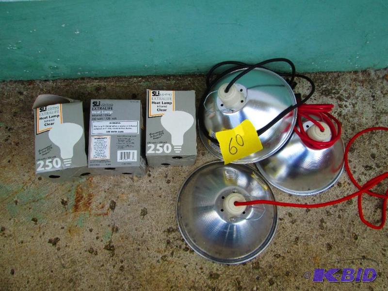 lot 60 image: 3 nice almost new brooder lights with new bul...