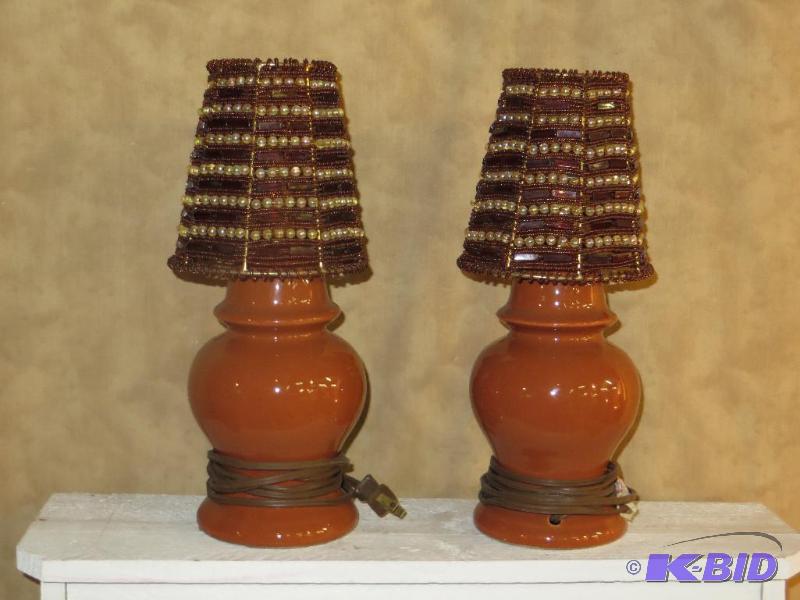 lot 104 image: 2 Adorable Lamps with very nicely Beaded Lamp Shades