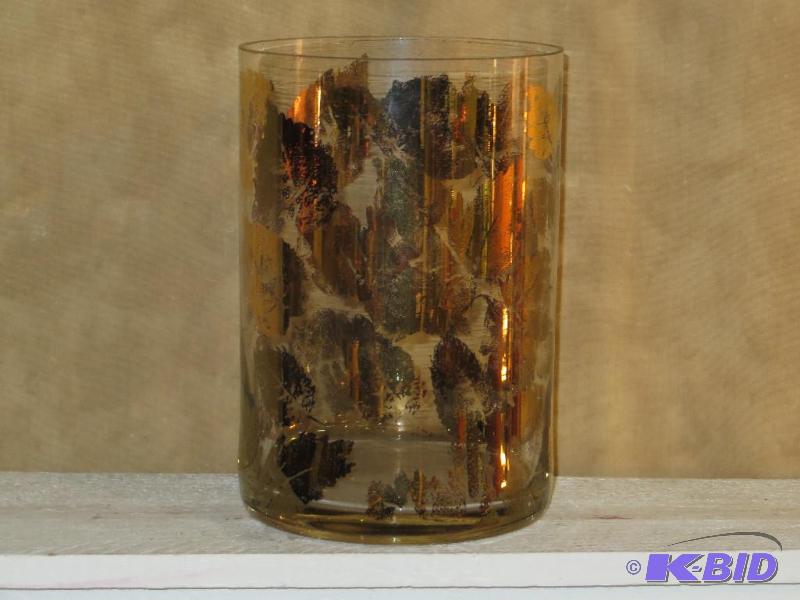 lot 105 image: Vintage Glass Vase with Bronze and Gold Leaf Stamps