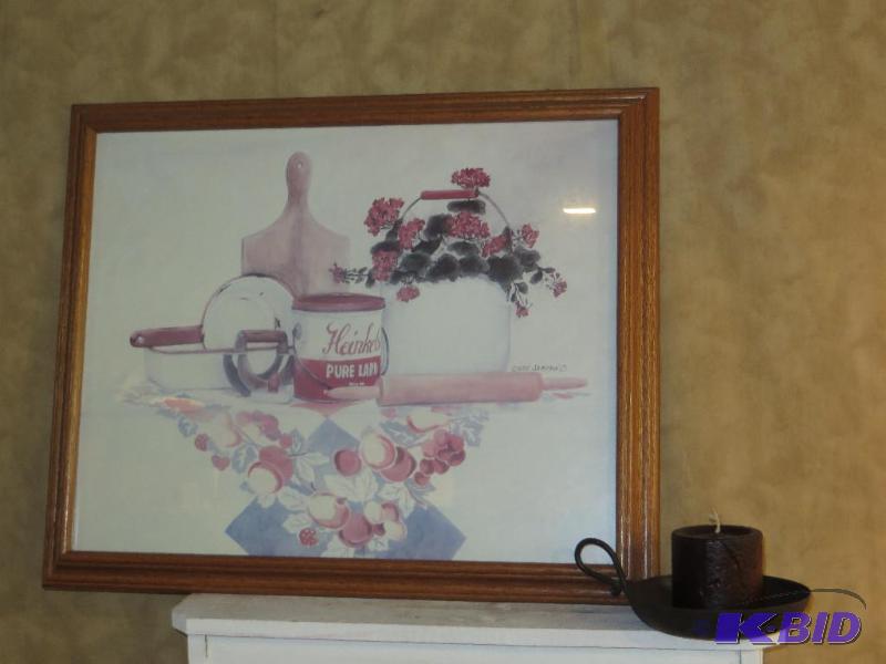 lot 108 image: Vintage-Looking Picture - nicely done coordinating candle & holder