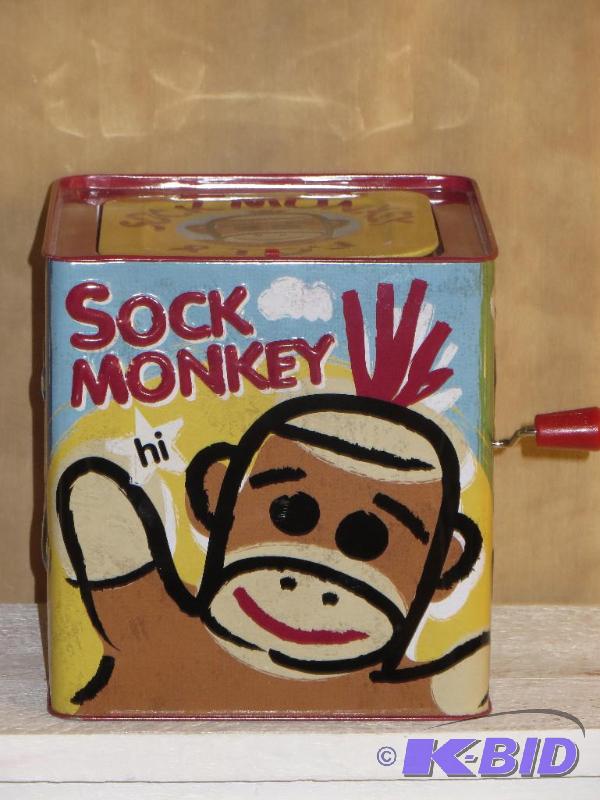 lot 109 image: SOCK MONKEY - Jack-in-the-Box
