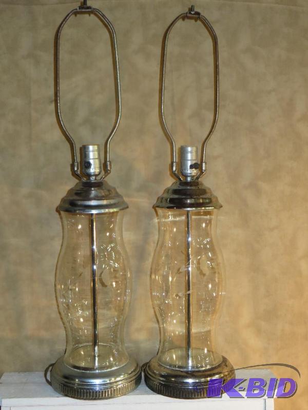 lot 119 image: 2 Matching Vintage Glass Etched Lamps