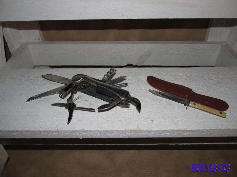 lot 136 image: One Nice Multi-function Knife and a Small Straight Knee with Scheaf