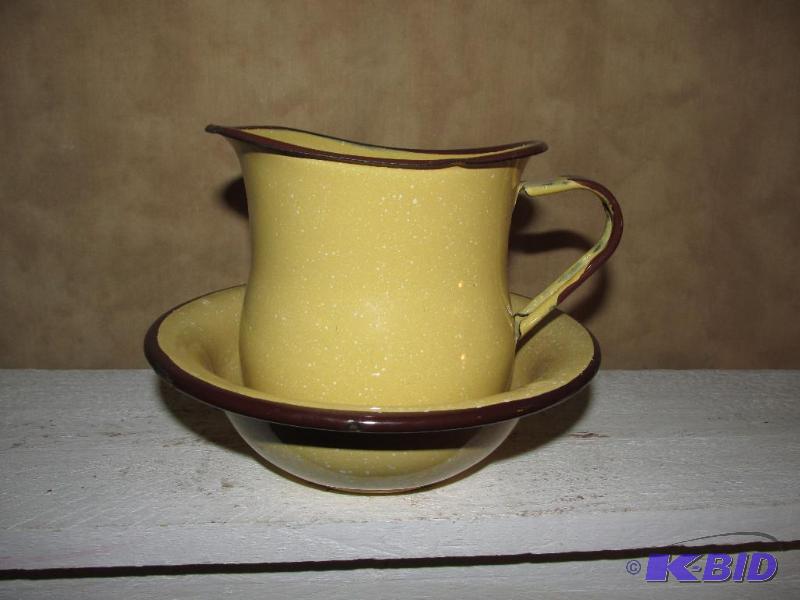 lot 168 image: Small Enamel Pitcher and Bowl.