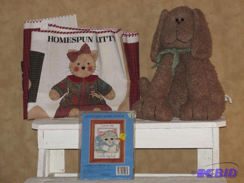 lot 199 image: 3 BRAND NEW ITEMS Homespun Kitty Adorable Huggable Puppy Counted Cross Stitch