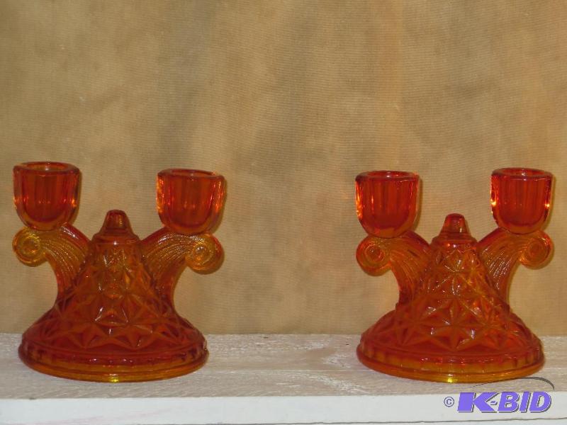 lot 20 image: Pair of Beautiful DOUBLE AMBERINA CANDLE HOLDERS