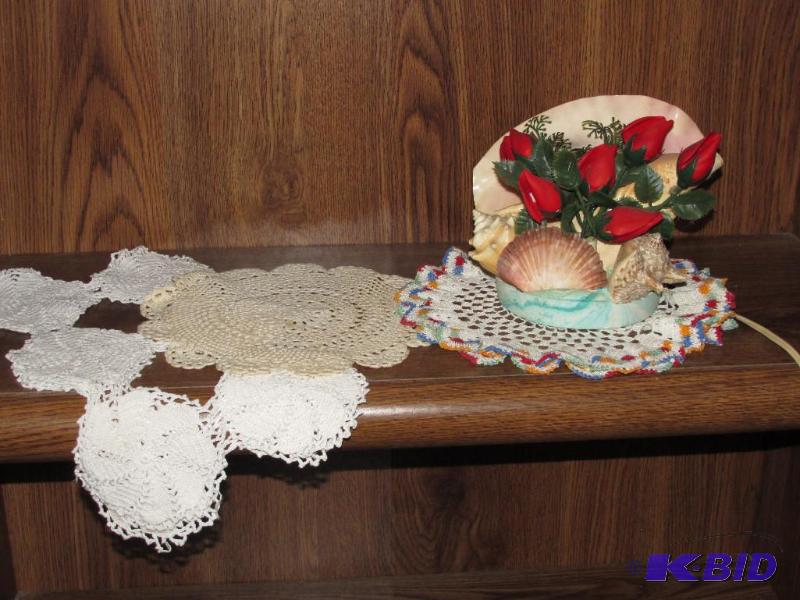 lot 257 image: Several Doilies and a very nice Custom Made TV LAMP