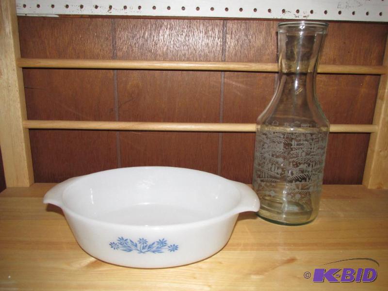 lot 261 image: Anchor HockingFire King Casserole Dish and Paul Masson Carafe