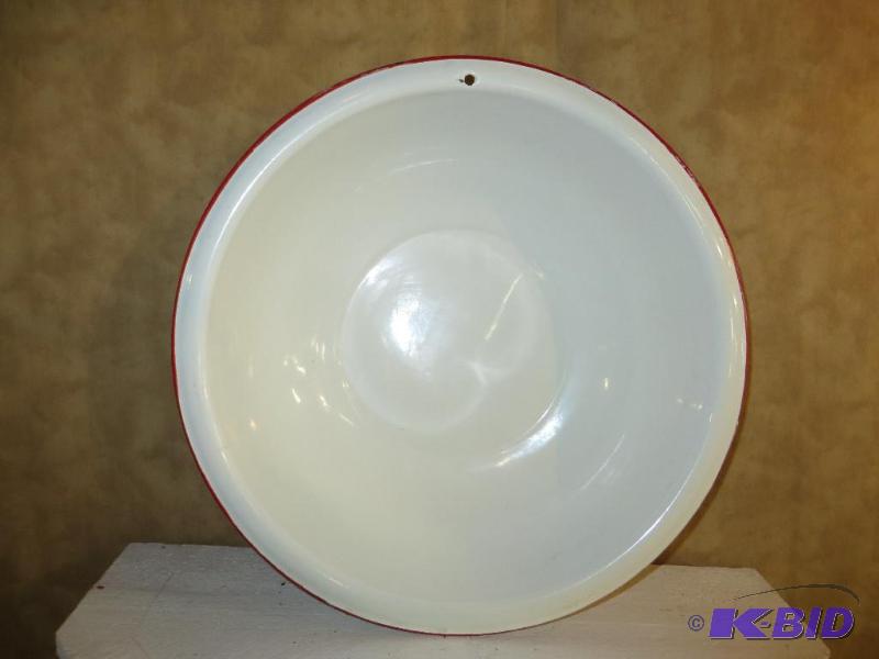 lot 31 image: Large White Metal Bowl with RED TRIM