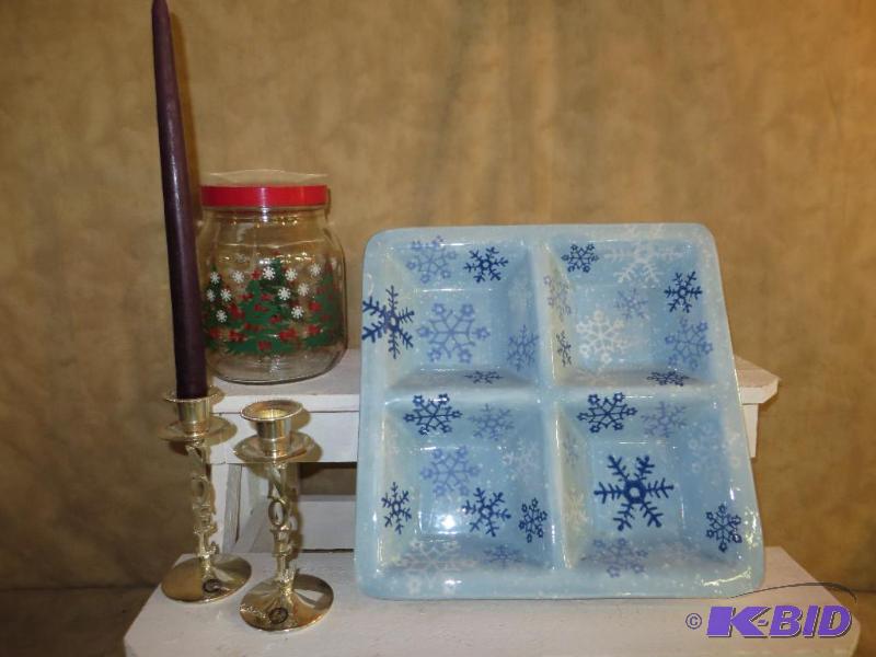 lot 40 image: Godinger Noel Candle Holders, Jar with lid and a Divided Dish.