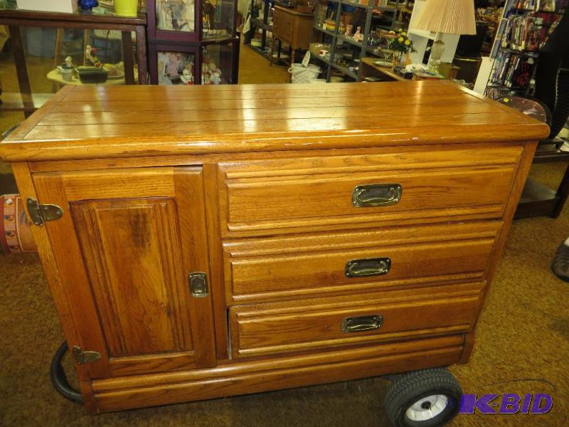lot 74 image: Three Drawer and One Door Dresser or Side Table.